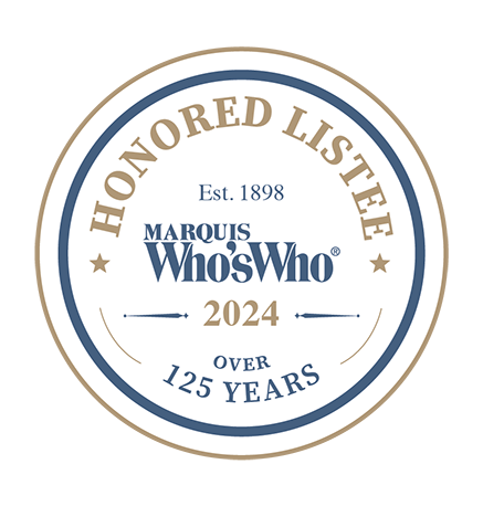 Badge for Carla D’Agostino-Vigil as "Honored Listee" of Marquis Who's Who for the year 2024.