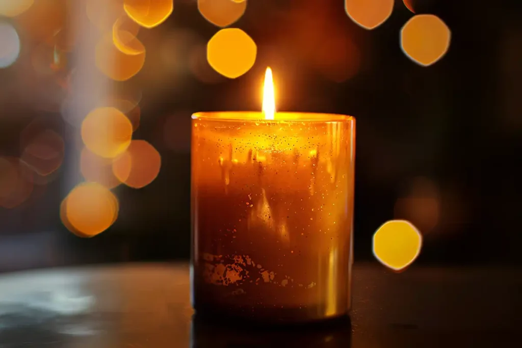 Photo of a single lit orange candle against a background of soft, out-of-focus lights, creating a reflective mood for a sensitive topic.